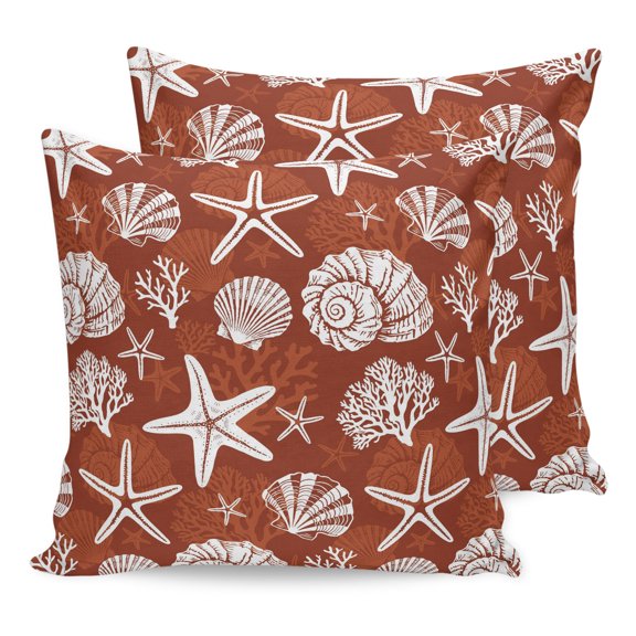 Pillow Covers 20x20 Set of 2, Starfish Red Coastal Throw Pillow Covers Decorative Couch Cushion Cover, Summer Nautical Shell Beach Microfiber Soft Square Pillowcases for Bedroom Living Room Sofa