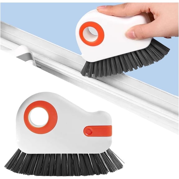2 in 1 Groove Cleaning Brush, Hard Bristle Crevice Cleaning Brush with Hidden Scraper, Track Cleaning Tools Suitable for Sliding Door Tracks, Shutter Door Window Track (Orange)