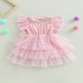 thumbnail image 4 of Robe pour Filles Enfants en Bas Âge à Pois Manches Volantes Robe Princesse Décontractée, 4 of 9