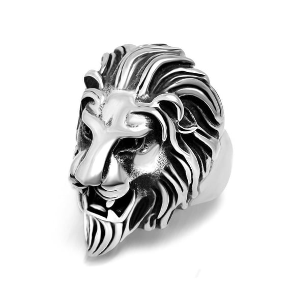 316L Titanium Steel Vintage Big Lion Head Punk Rock Gothic Ring Mens Biker Personalized Cool White Band