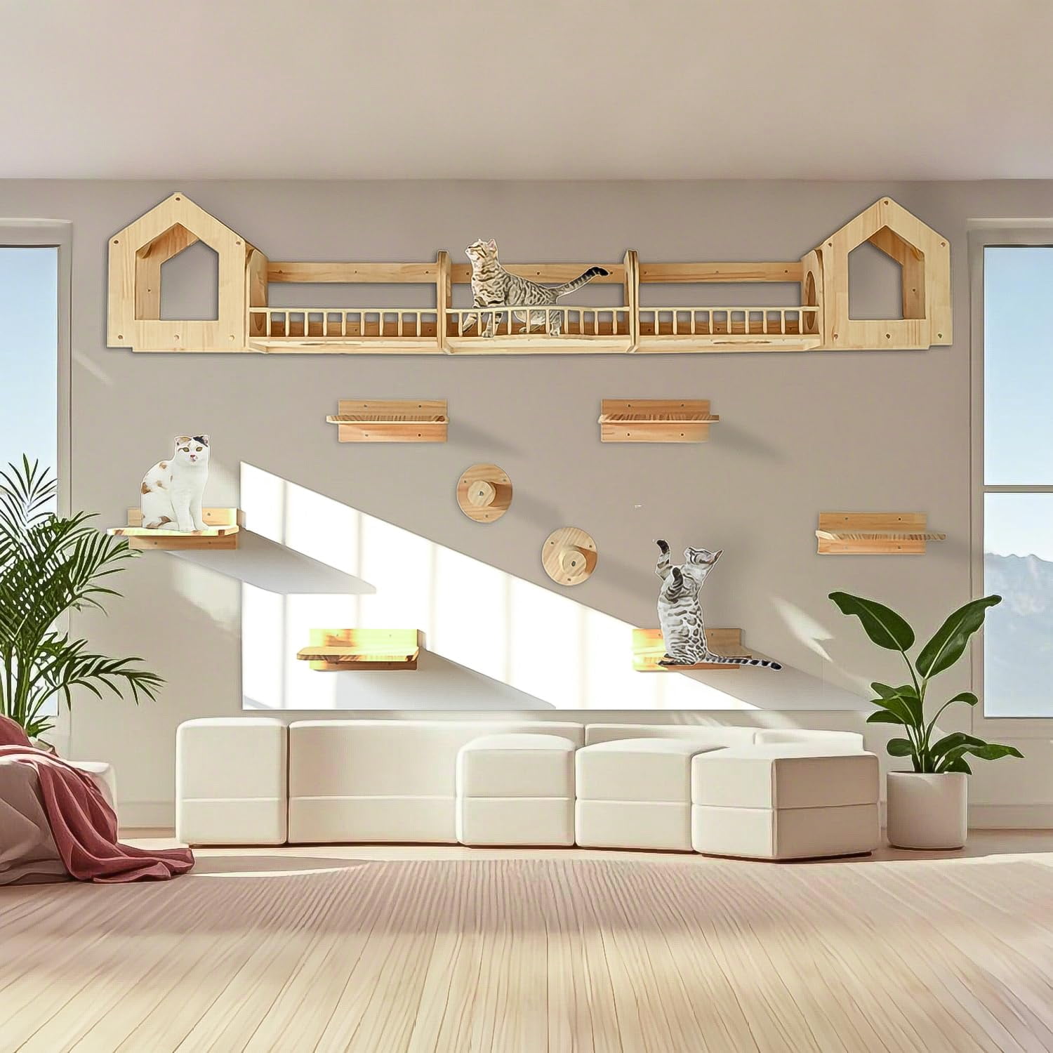 Cat Wall Shelves And Furniture Set With Condos  Perches Bridge Ladders Sisal Posts - Steps Houses For Cats (d)