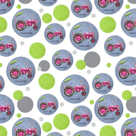 Farm Tractor Country Girl Pink Polka Dot Farming Premium Gift Wrap Wrapping Paper Roll