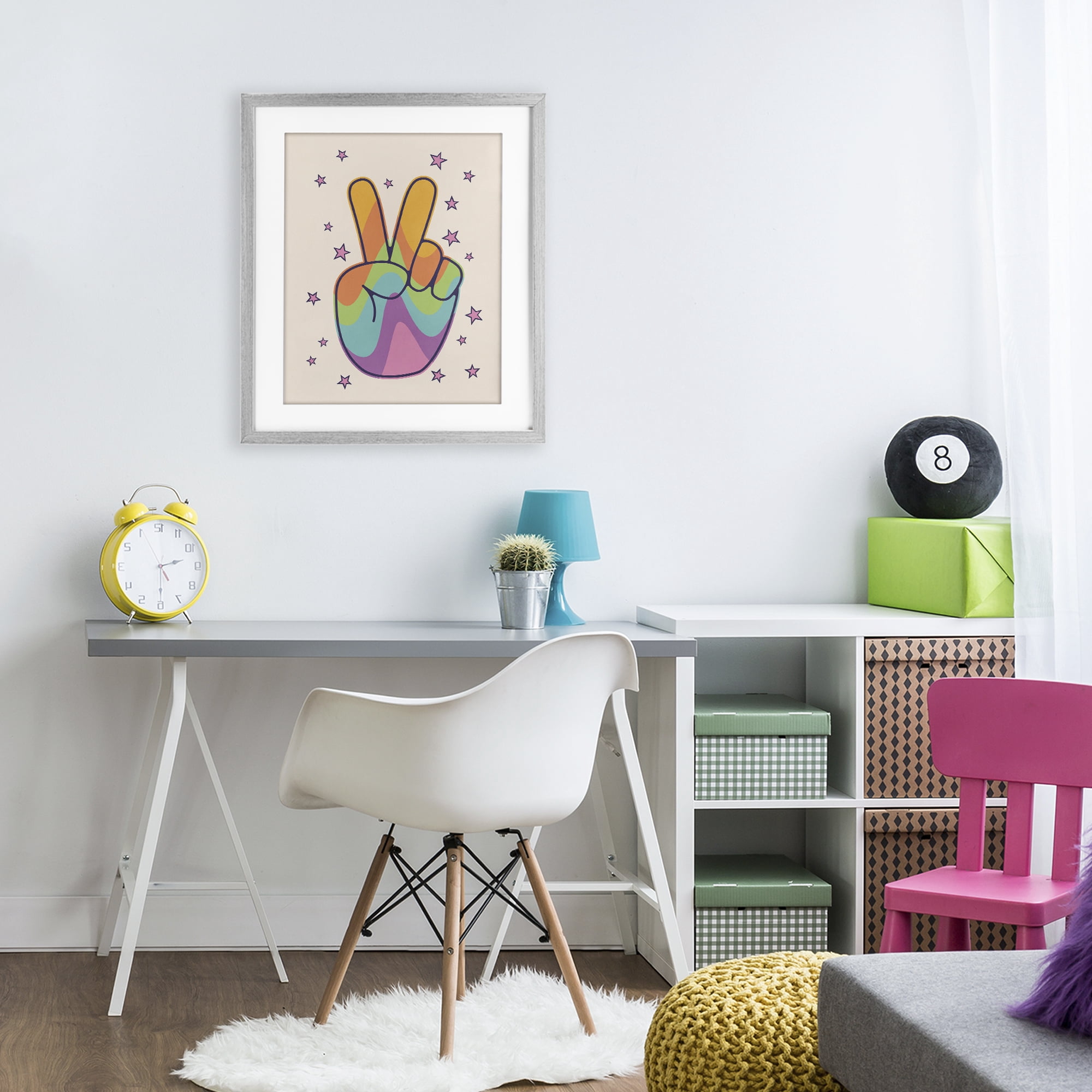 Stupell Industries Peace Sign Retro Rainbow Gray Framed Print Under Glass, design by LSR Design Studio