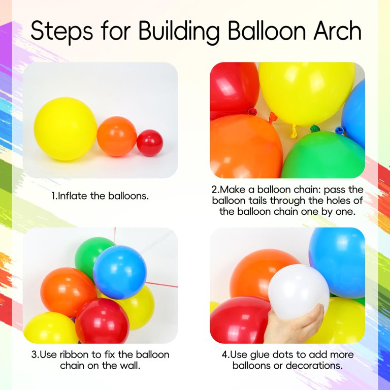 164 Piece Rainbow Balloon Arch Kit - Multi Color Latex Balloons For Party Decorations
