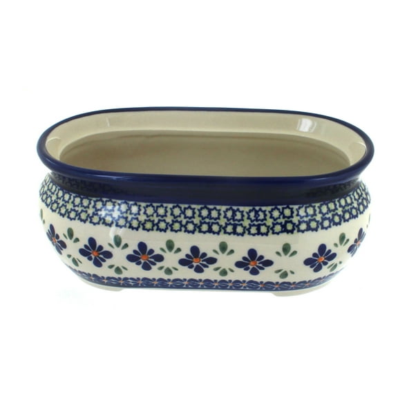 Blue Rose Polish Pottery Mosaic Flower Small Planter