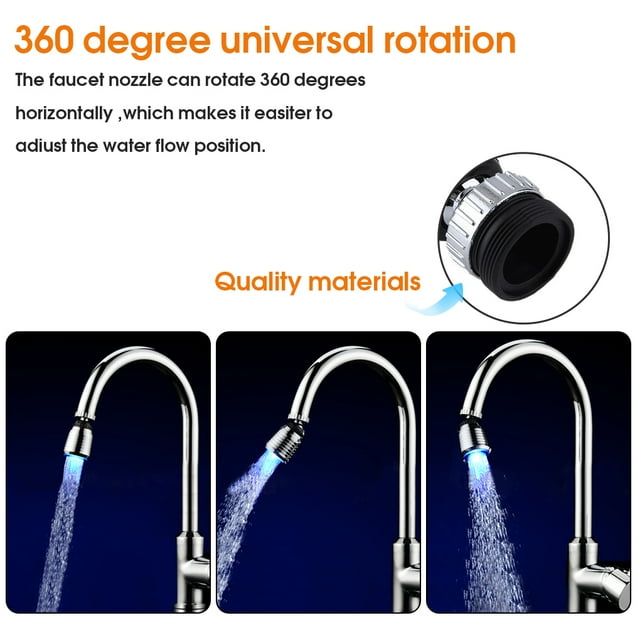 VONKY LED Lighting Water Faucet RGB Color Changing Tap Shower Head 360 Degree Heat-resistant Sprayer Plastic Replacement Nozzle Type 2