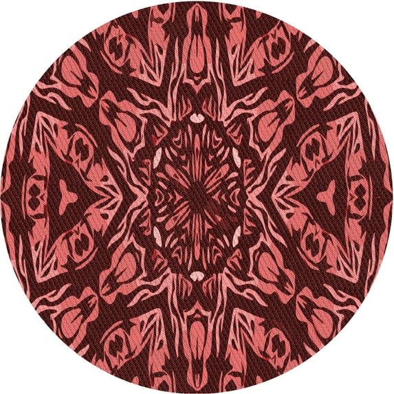 Ahgly Company Indoor Round Patterned Valentine Red Area Rugs, 3' Round