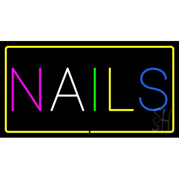 Multi Colored Nails with Yellow Border LED Neon Sign 20 x 37 - inches, Black Square Cut Acrylic Backing, with Dimmer - Bright and Premium built indoor LED Neon Sign for Defence Force.