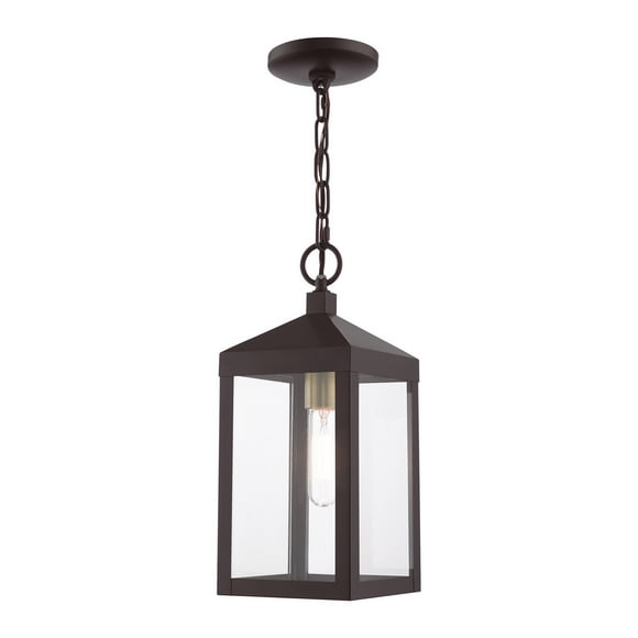 Livex Lighting Nyack Outdoor Pendant Lantern in Bronze with Brass Accents