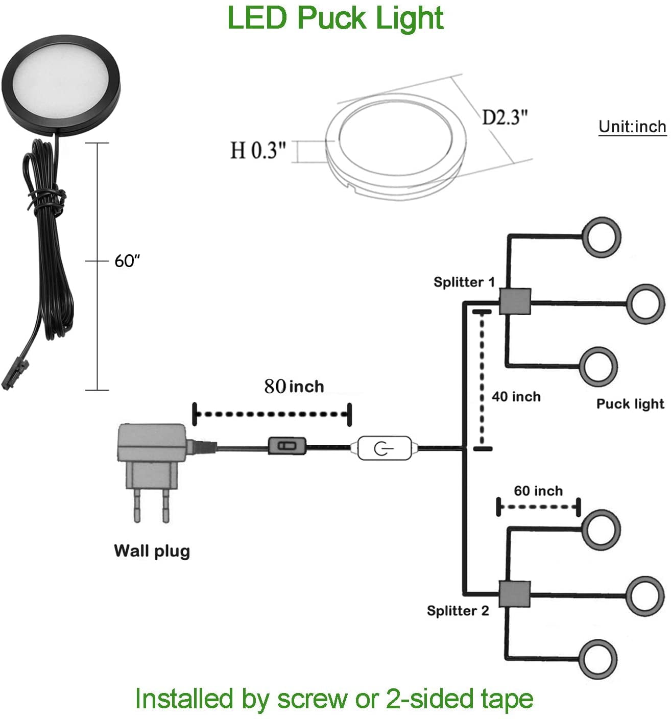 Under Cabinet LED Puck Lighting Kit with Touch Dimmer Switch - Black Cover, Daylight White (6 Lights) for Kitchen Cupboard and Closet Lighting