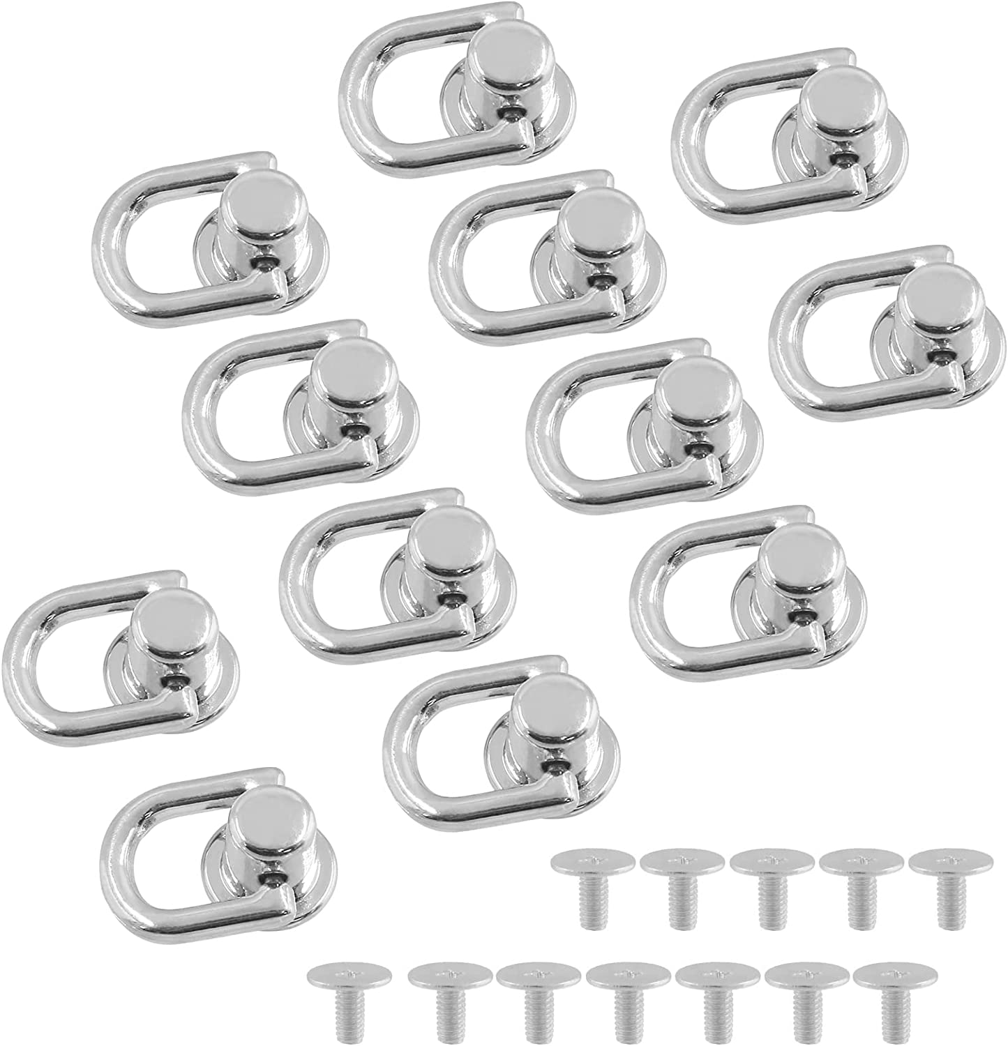 D Ring Rivets, D Ring Stud Screws, Silver Ball Studs Rivets with Pull Ring for Leather Purse