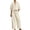 Beige, variant on Womens Round Neck Linen Blend Two Piece Set Half Zip Top and Wide Leg Pants Elastic Waist Loose Fit Breathable Casual Matching Outfit