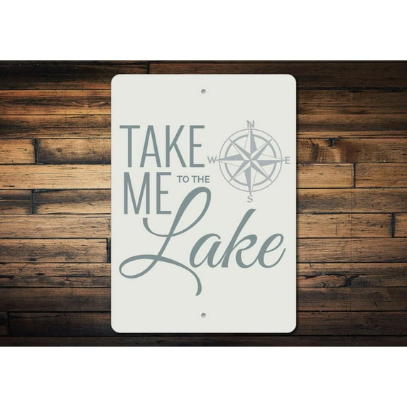 Lake Compass Novelty Decor, Metal Wall Sign - 10x14 Inches