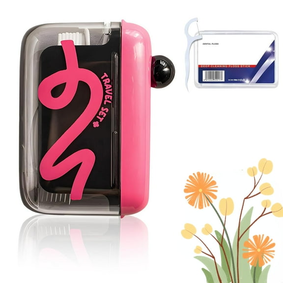 Portable Floss Pick Dispenser with One-Touch Eject, Travel Floss Picks Case with Clear Cover, Compact Case Can Holds 15-16 Refillable Flossers for Travel and Home Use (Black with 50 Floss Picks)