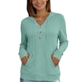 thumbnail image 7 of YTCAMLO Long Sleeve Sun Shirts for Women, Casual Loose Fit Button V Neck Sweatshirt with Kangaroo Pocket, Drawstring Workout Tops, 7 of 7