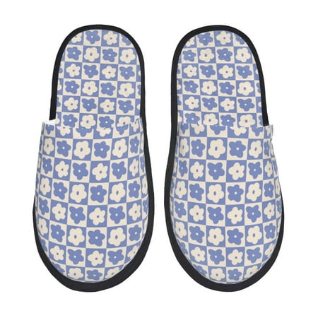 Balery Plaid Flowers Slient Indoor Furry Fleece Comfort House Shoes Soft Non-Slip Home Shoes Cotton slippers House Slippers-- Medium