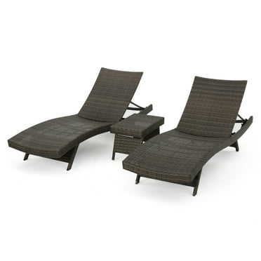 Outdoor Wicker Chaise Lounge with Aluminum Frame and Table Set,Mixed Mocha