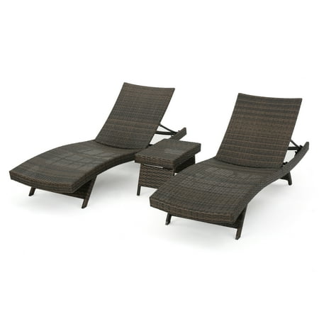 Outdoor Wicker Chaise Lounge with Aluminum Frame and Table ...