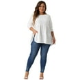 thumbnail image 2 of Agnes Orinda Women's Plus Size Babydoll Tops Long Sleeve Crew Neck Casual Loose Peplum Blouses Tunics 1X White, 2 of 6