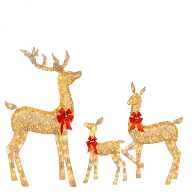 Trineo de ciervos navideño iluminado para decoración de exteriores, decoración de invierno para patios delanteros