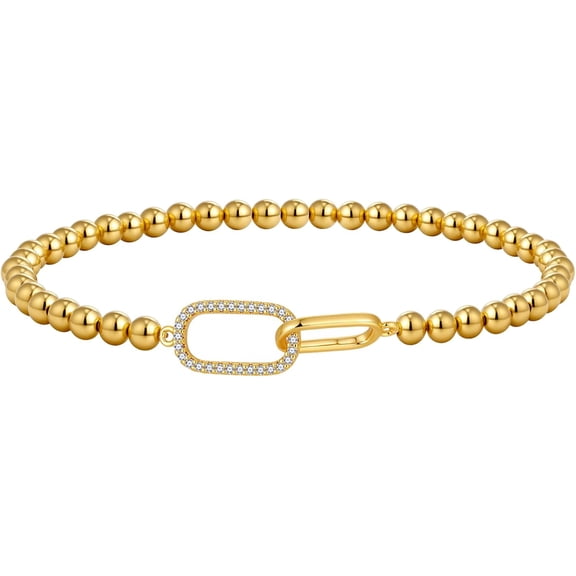 Gold/Silver Bracelet for Women Trendy Stretch Handmade Ball Charm Beaded Bracelet Dainty Cross Heart Bow CZ Stackable Jewelry Charm Gifts for Her