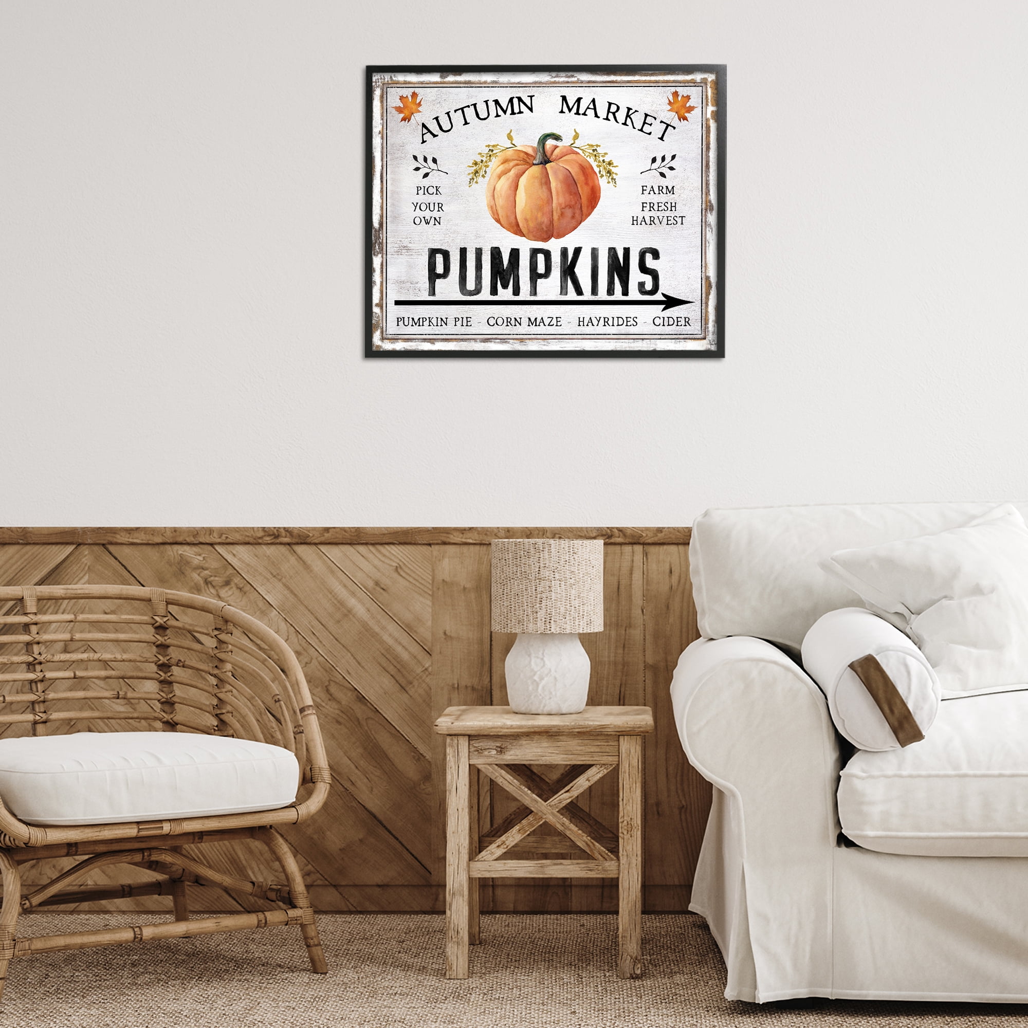 Stupell Industries Autumn Market with Arrow Holiday Painting Black Framed Art Prints Wall Art, 30 x 24