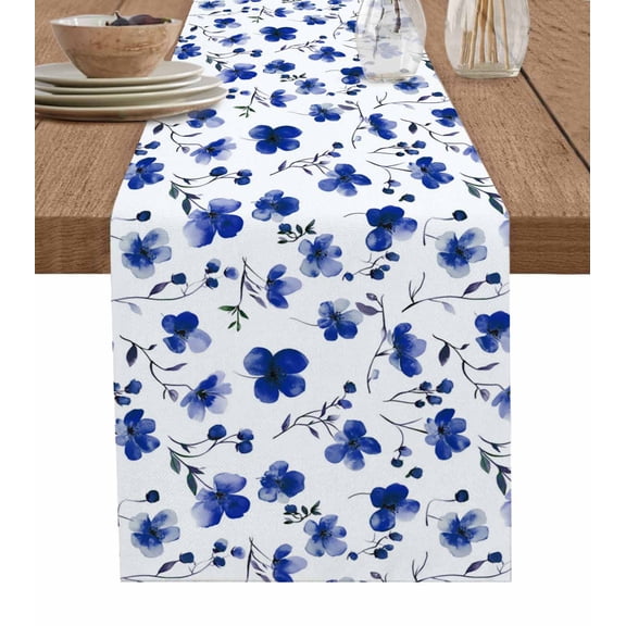 Ldtrchee Blue Spring Floral Table Runner 60 Inches, Summer Botanical Elegant Bed Runner Dresser Scarves Tabletop for Indoor Outdoor Parties/Ceremony/Banquet, 13" x 60"