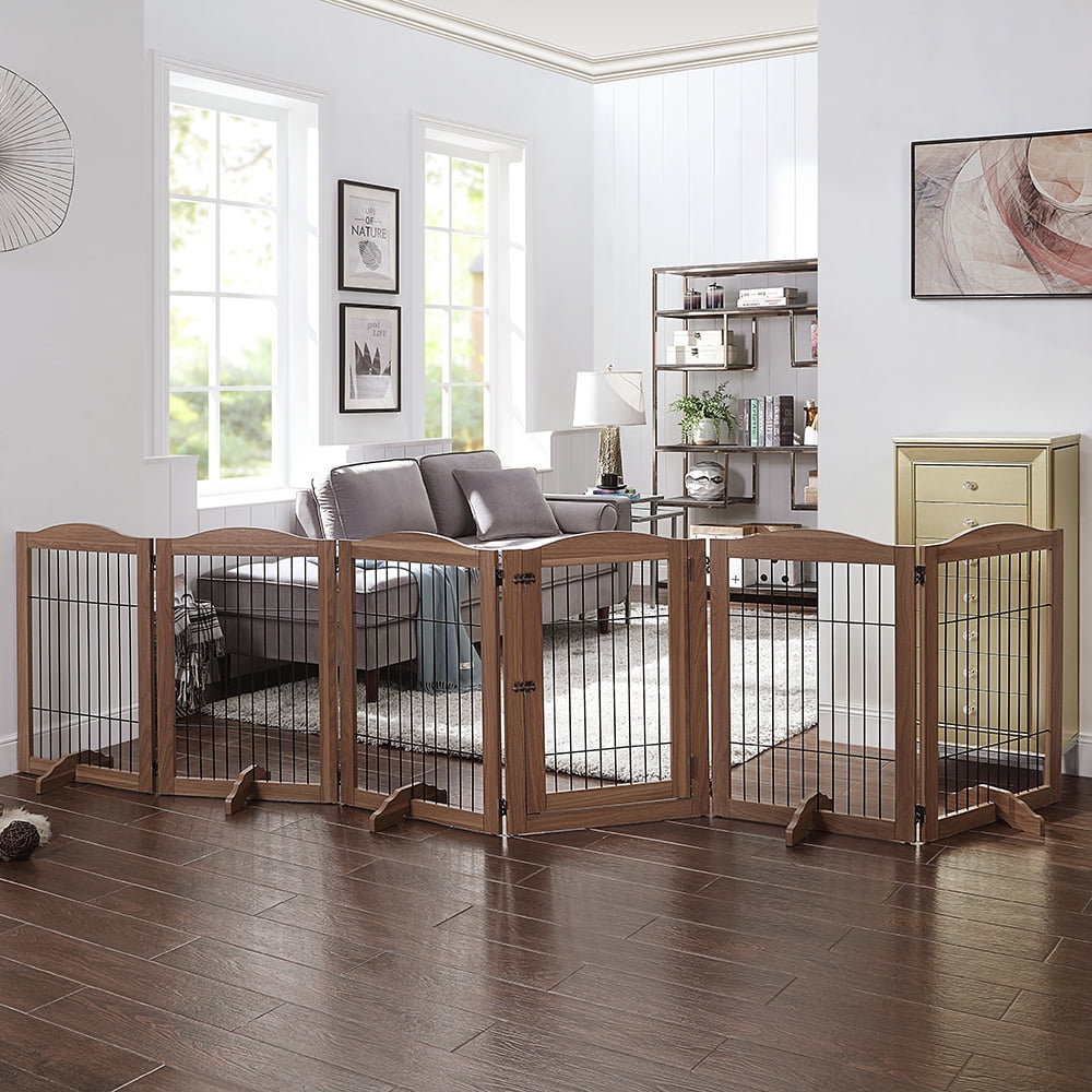 Unipaws Extra Wide Freestanding Dog Gate, 6 Panels Pet Gates with 5 Support Feet