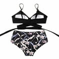 thumbnail image 5 of Women's Sexy Bikini Swimsuits, Women's High Waisted Bandage Bikini Set Wrap 2 Piece Push Up Swimsuits, Front Corss and Back Tie Knot (Black Flower,Medium), 5 of 7