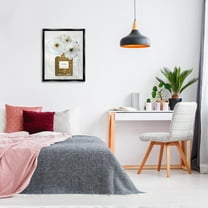 Stupell Industries Leopard Print Perfume Bottle Glam White Spring Florals Jet Black Framed Floating Canvas Wall Art, 24x30, by Carol Robinson