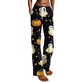 thumbnail image 7 of Women's Drawstring Halloween Pajama Pants Bat Print Elastic Waist Wide Leg Loose Casual Lounge Trousers for Fall Sleepwear Daily Comfort Multicolor 2XL, 7 of 7