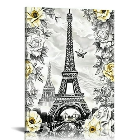 

ARISTURING Paris Landscape Wall Art Eiffel Tower Painting Wall Decor Black and White Romantic Paris Street Lovers with Bedroom Wall Decor 12x16 in