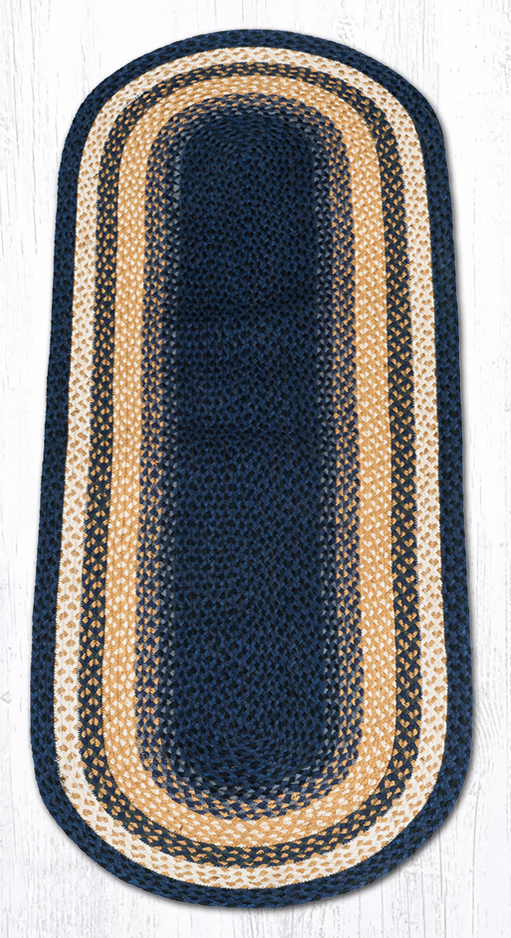 Earth Rugs Light Blue/Dark Blue/Mustard Braided Area Rug