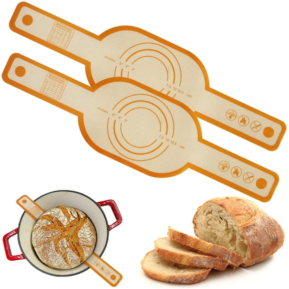 2pcs Silicone Bread Sling with Long Handle Non Stick Silicone Baking Mat Sling Tear Resistance Sourdough Bread Sling Reusable Silicone Dutch Oven Liner Silicone Baking Sheets for Bread Baking