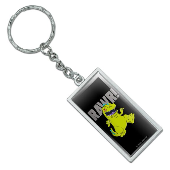 Rectangle Rugrats Reptar Rawr! Keychain in Chrome Plated Metal
