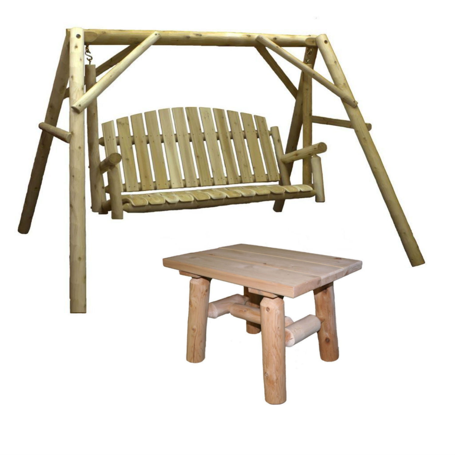 Lakeland Mills Country Cedar Outdoor Porch Swing and Stand Set with End ...