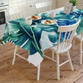 thumbnail image 4 of Blue Teal Leaves Rectangle Tablecloth, Summer Botanical Watercolor Leaf Waterproof & StainResistant Tablecloth, Washable Oil-proof Table Cover for Dining/Party/Wedding/Camping/Buffet 60x120 In, 4 of 9