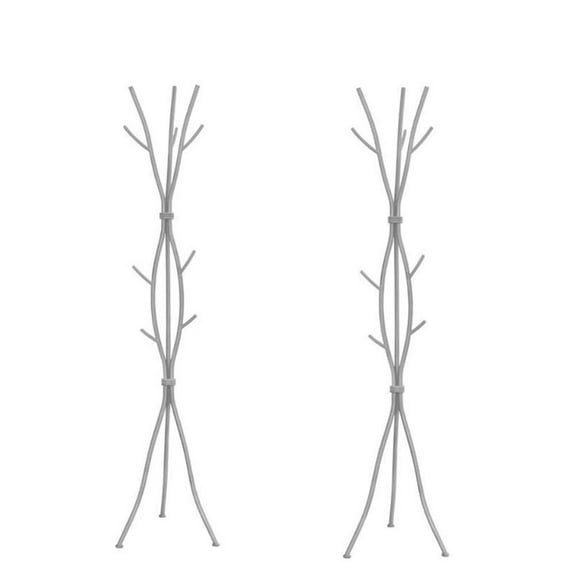 Home Square 8 Hook Hammered Metal Branching Coat Rack Set in Silver (Set of 2)