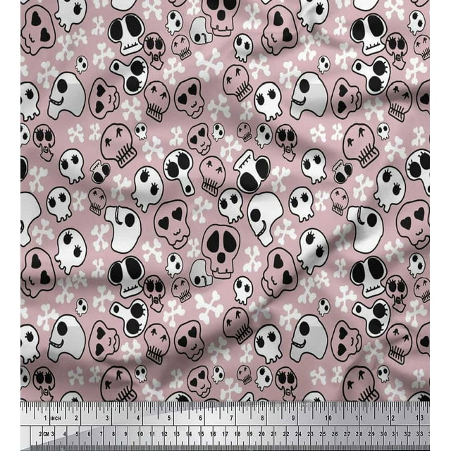 Soimoi Cotton Poplin Fabric Crossbone & Skull Halloween Fabric Prints by Yard 42 Inch Wide