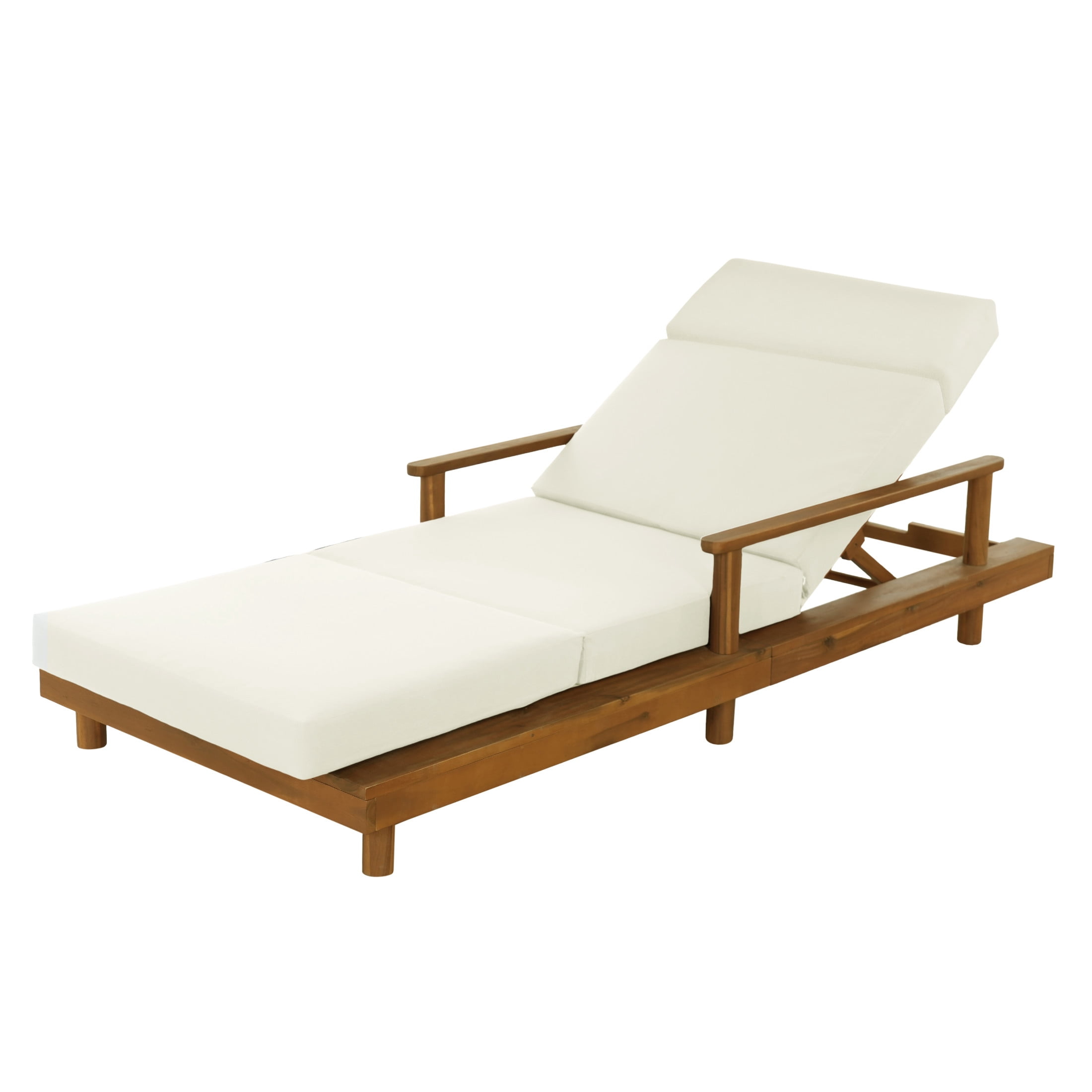 Christopher Knight Home Outdoor Chaise Lounge with 4-Fold Cushion, Adjustable Backrest, Teak + Beige