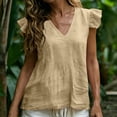 thumbnail image 3 of TGSLY Women's Linen V Neck Tank Tops Lightweight Soft Ruffle Cap Sleeve Shirts Loose Fit Dressy Casual Solid Color Tunic Blouses M, 3 of 10