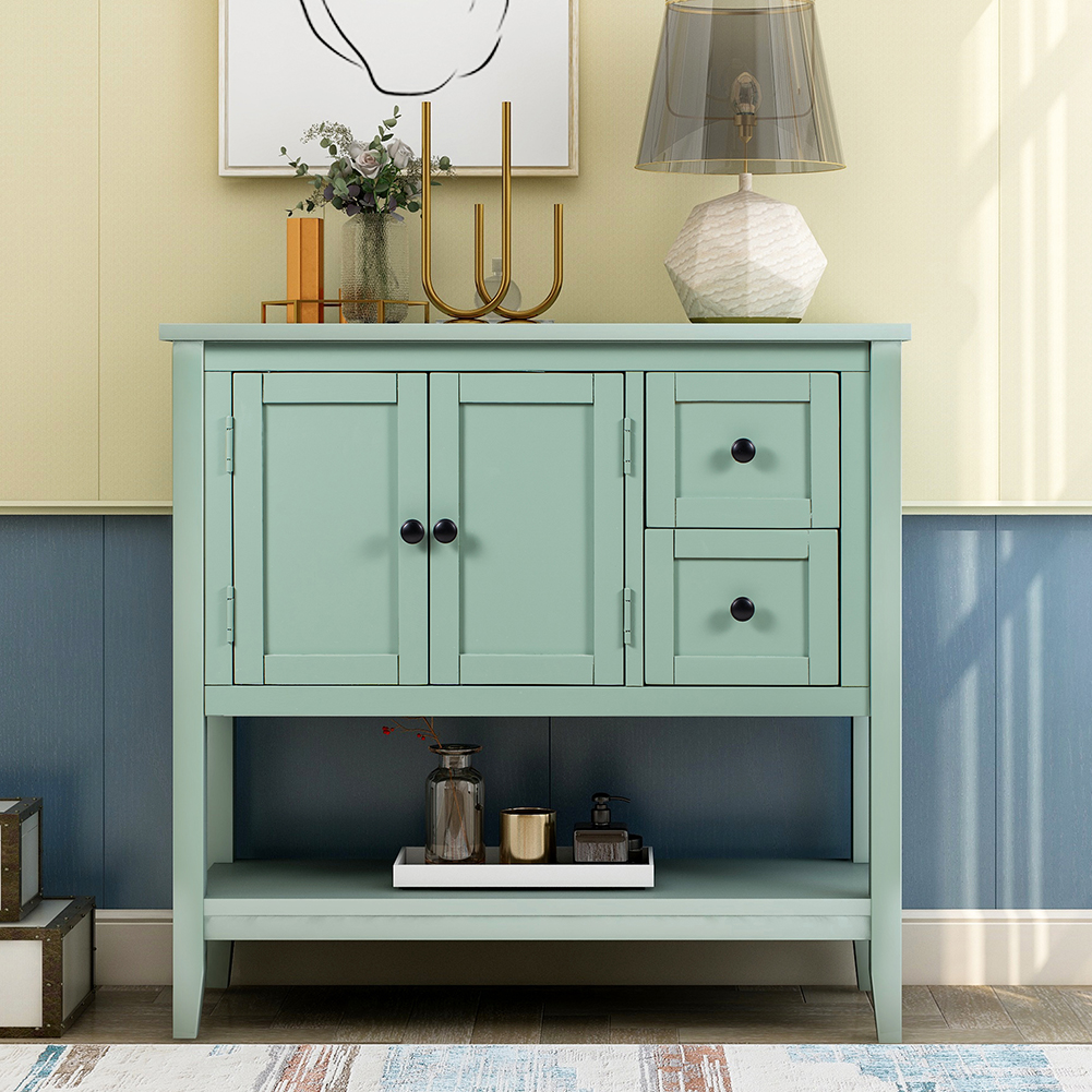 Lowestbest 36" Entryway Side Table, Modern Console Table for Living Room with 2 Drawers, 1 Cabinet and 1 Shelf (Green) Lowestbest 36" Entryway Side Table, Modern Console Table for Living Room with 2 Drawers, 1 Cabinet and 1 Shelf (Green)