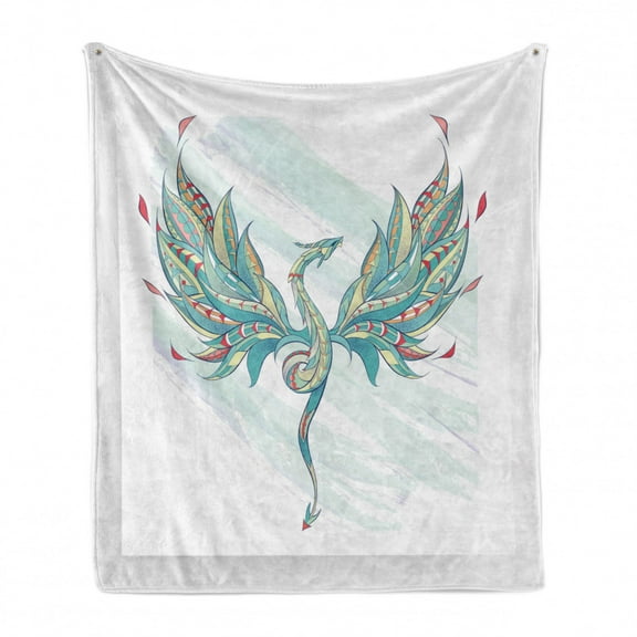 Celtic Dragon Soft Flannel Fleece Throw Blanket, Colorful Ornamental Flying Serpent Creature Fantasy Art, Cozy Plush for Indoor and Outdoor Use, 50" x 60", Multicolor, by Ambesonne