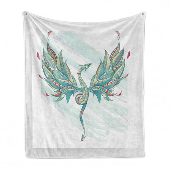Celtic Dragon Soft Flannel Fleece Throw Blanket, Colorful Ornamental Flying Serpent Creature Fantasy Art, Cozy Plush for Indoor and Outdoor Use, 50" x 70", Multicolor, by Ambesonne