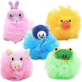 thumbnail image 1 of Éponge de Bain en Forme d'Animal Boule de Bain Pouf en Maille Exfoliant pour Femmes Enfants, 5 Pcs, 1 of 5