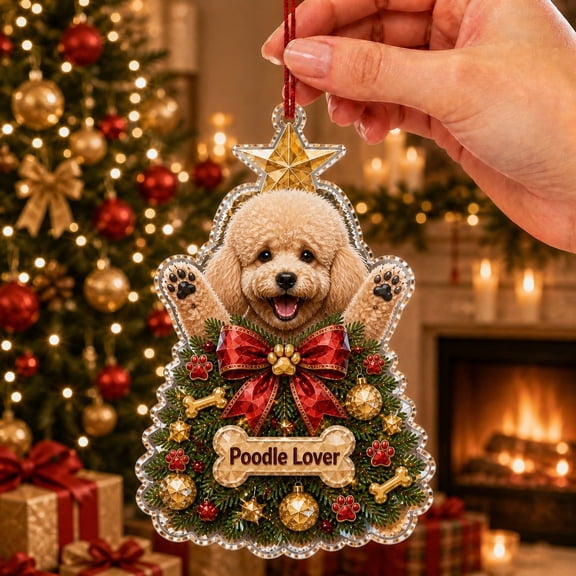 Christmas Ornament Poodle Tree Acrylic Hanging Decor for Dog Lovers