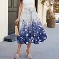 thumbnail image 6 of Women's Floral Maxi Skirt, High Waist Drawstring Tiered Pleated Skirt, Lightweight Flowy Boho Skirt for Beach, Vacation and Summer,Sky Blue,2XL, 6 of 7
