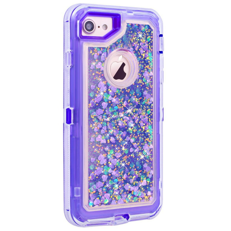 7 Glitter Holster Clip IPhone Heart IPhone Case Sparkling Defender Liquid / 8 For Apple Tough Purple With Transparent