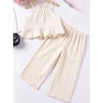 thumbnail image 4 of BemeyourBBs Little Girl Pants Set Solid Sleeveless Ruffle Cami Tops Wide Leg Pants, 4 of 8