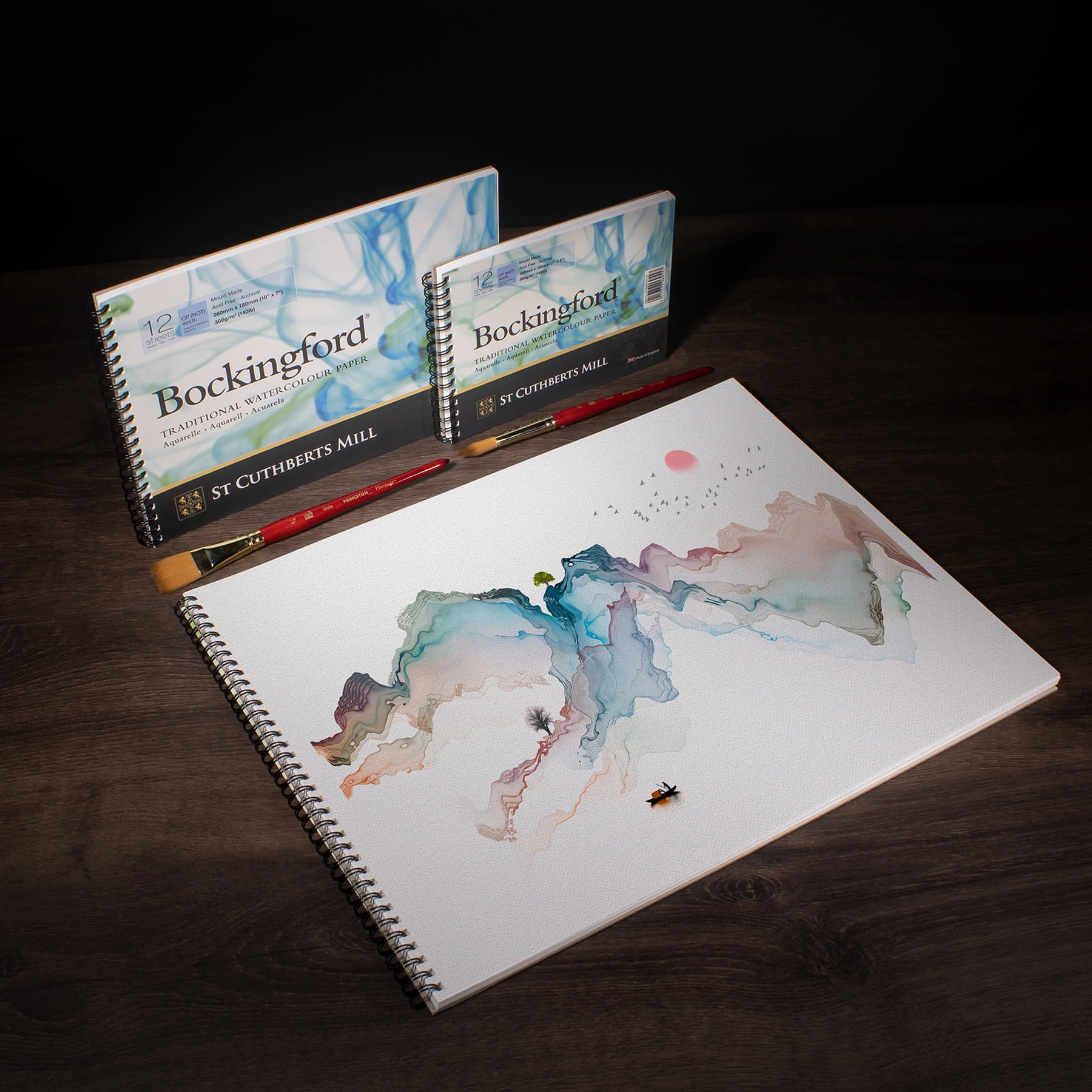 St Cuthberts Bockingford Watercolor Pad, Cold Pressed, Spiral Binding, 140lb/300gsm, 12 Sheet, 7x10 inch, Pack of 2